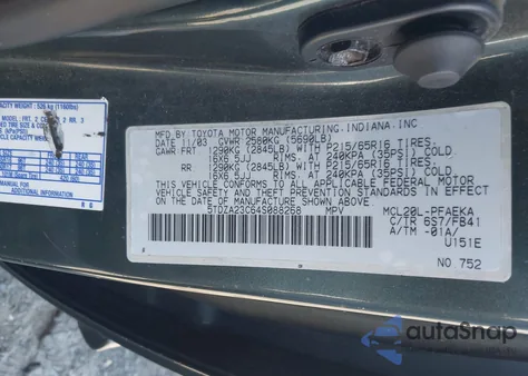 2004 Toyota Sienna Le from USA, damaged, VIN 5TDZA23C64S088268